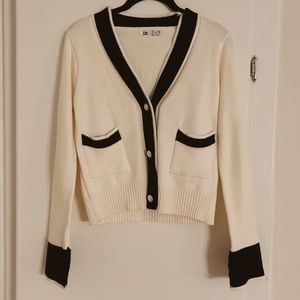 Korean cream color cardigan with black trim